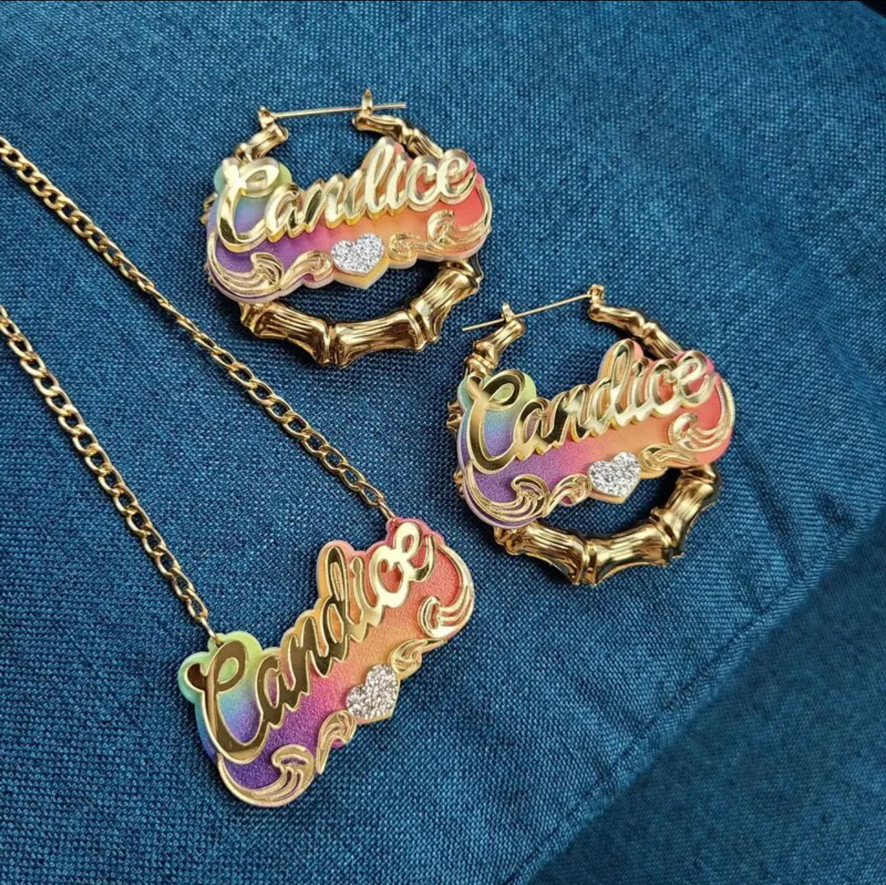 Acrylic Custom Name bamboo Earrings Cartoons rainbow Name Necklace