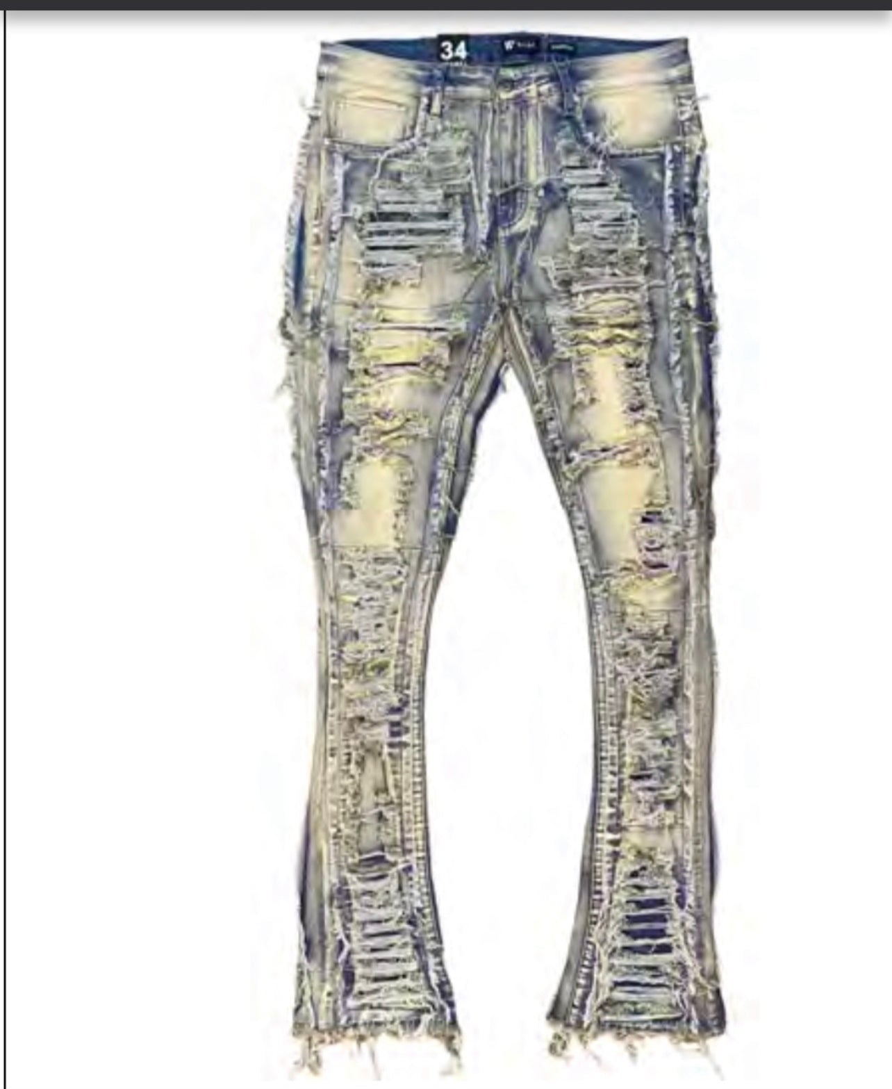 Celebrity shaggy stacked jeans