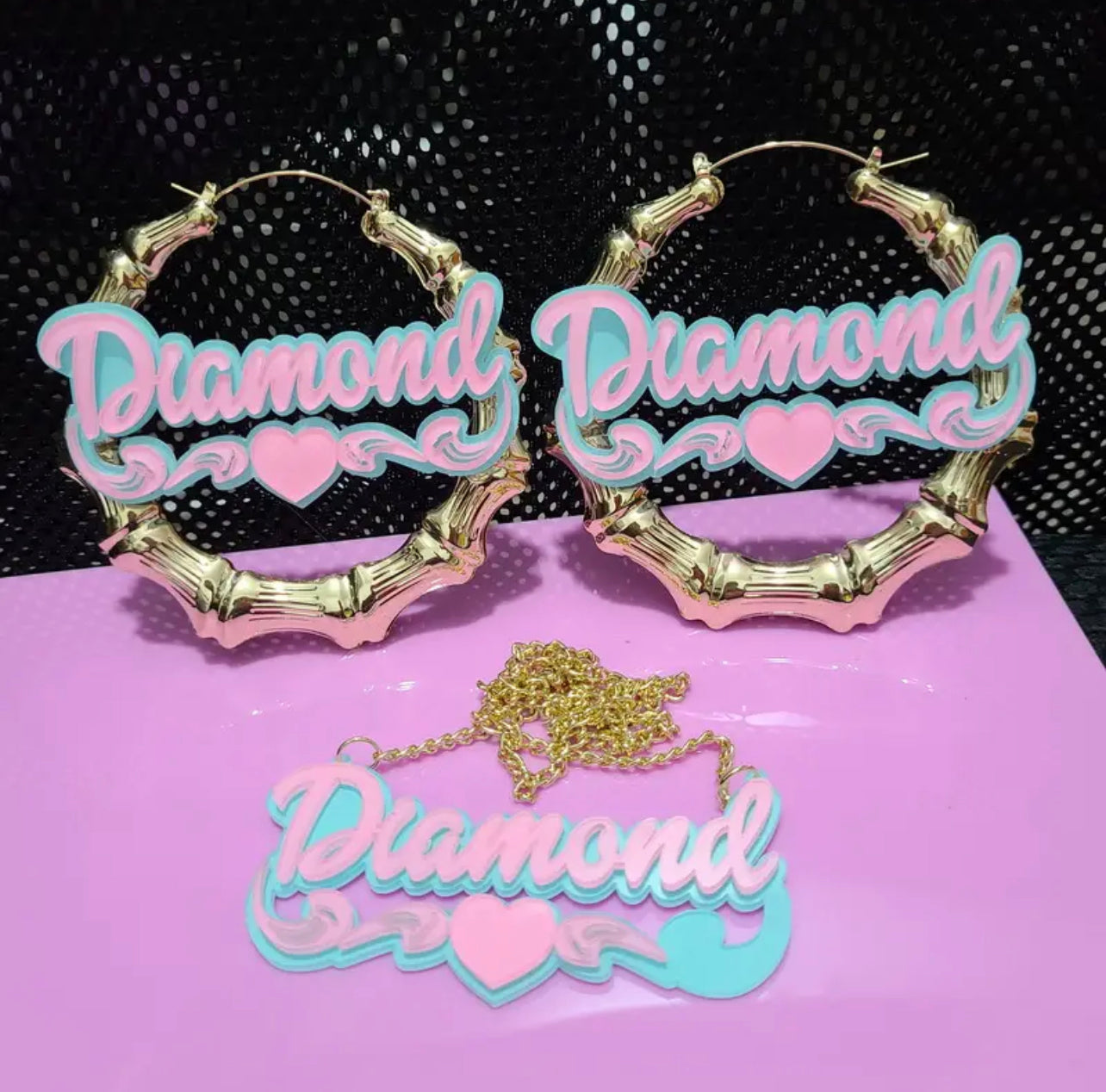 Acrylic Custom Name bamboo Earrings Cartoons rainbow Name Necklace