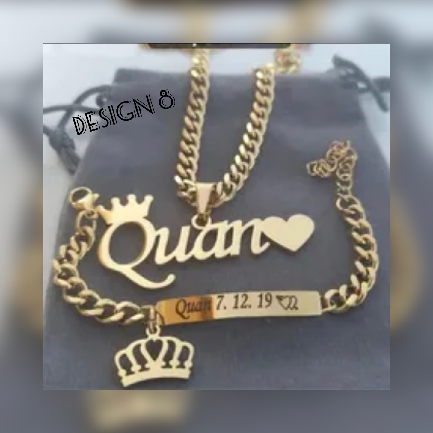 Personalized Crown Name Necklace Bracelet Set Jewelry Stainless Steel Heart Butterfly Charm Long Bar Engraved Choker Accessories