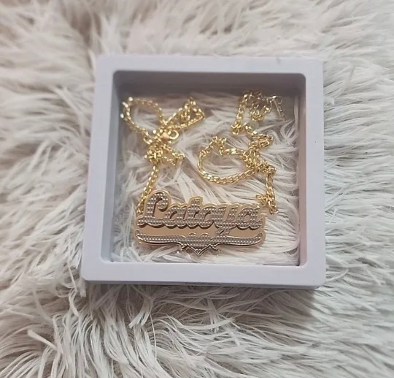 | 3D Custom Nameplate Necklace 18K Gold Plated Double Layer Two-Tone Personalized Name Necklaces With Heart Figaro Chain For Women
