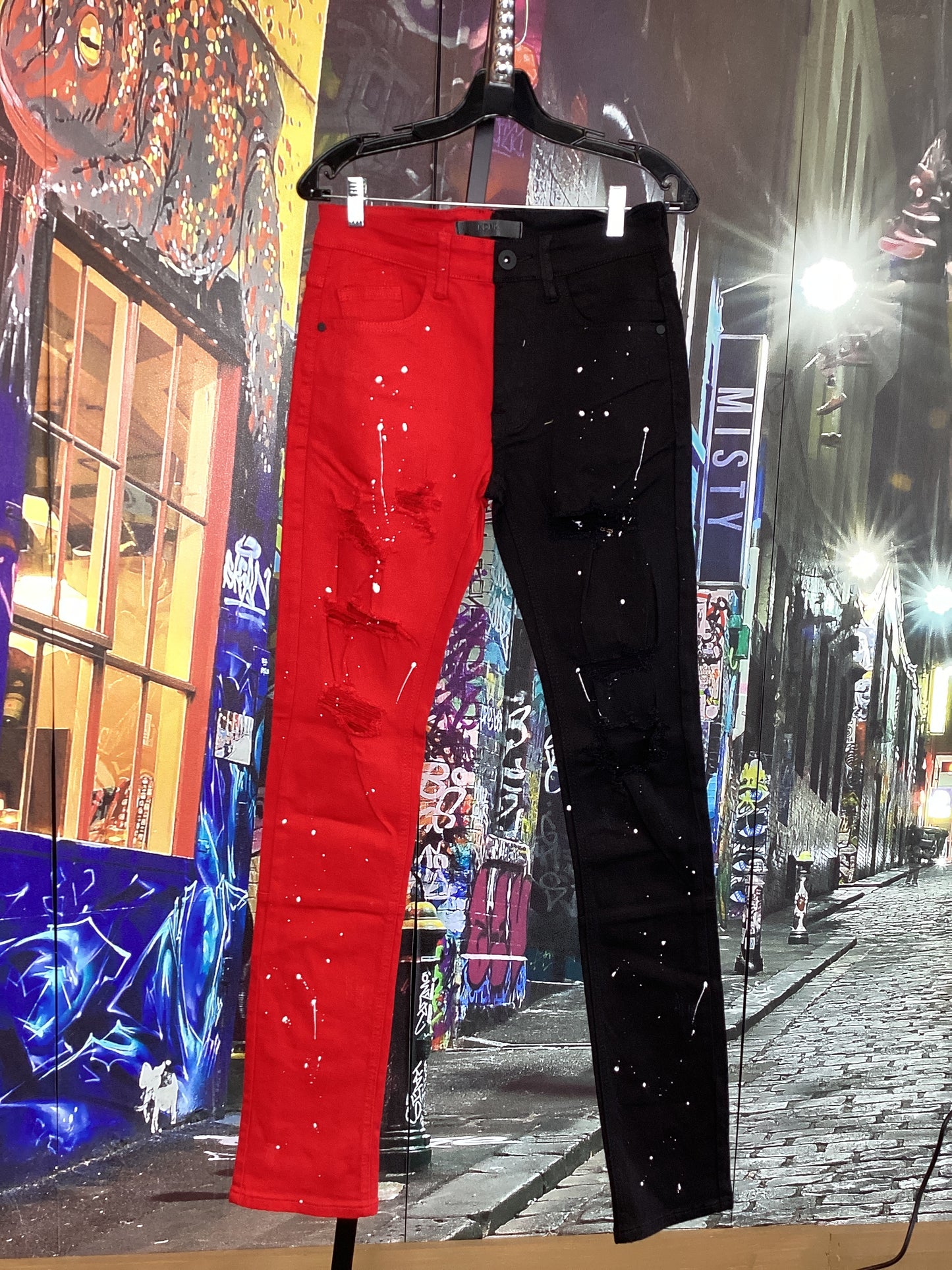 KDNK Red & Black Stacked Jeans