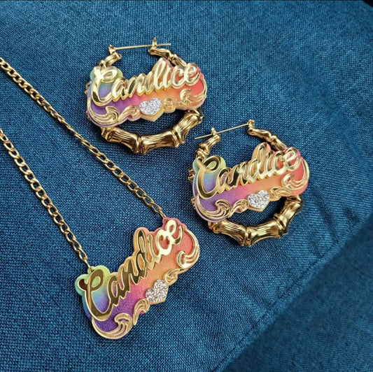 Acrylic Custom Name bamboo Earrings Cartoons rainbow Name Necklace