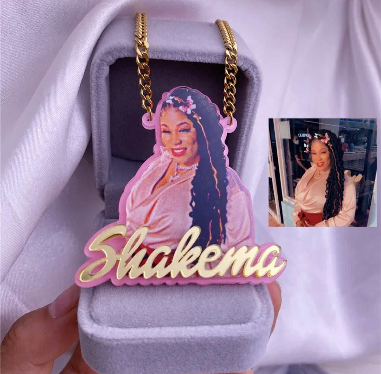 Custom Name Picture Necklace for Women Personalized  Acrylic Pendent Memorial Gift