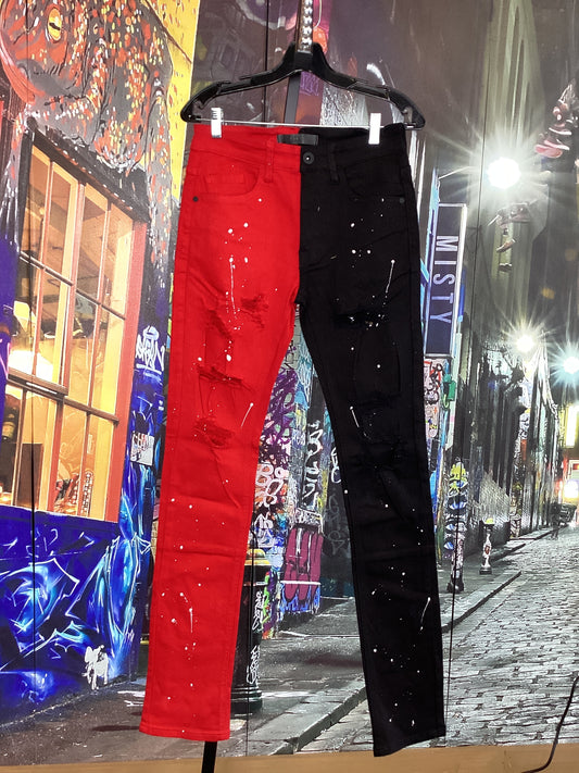 KDNK Red & Black Stacked Jeans