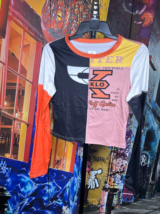 Women Orange Black & White Long Sleeve Shirt